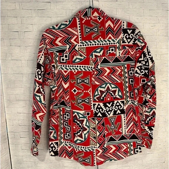 FRONTIER SERIES vintage button down Aztec Long Sleeve Western Shirt southwest - Picture 2 of 12